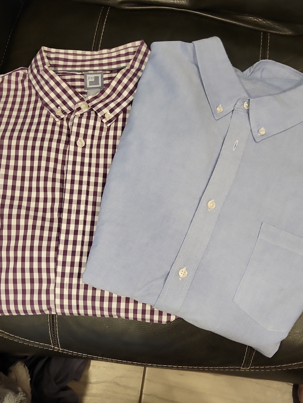 2/5$-JCP Purple Gingham & Light Blue Button-Down Shirts